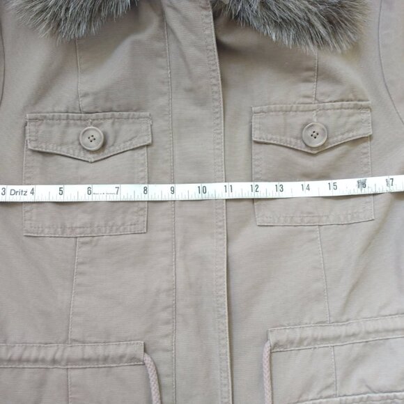 EEUC JACK. FAUX FUR REMOVABLE COLLAR ZIP FRONT DRAWSTRING WAIST JACKET LARGE - Picture 4 of 11